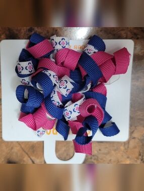 Gymboree Kids Pink & Navy Ribbon Hair Clips - Floral Accent Nwt